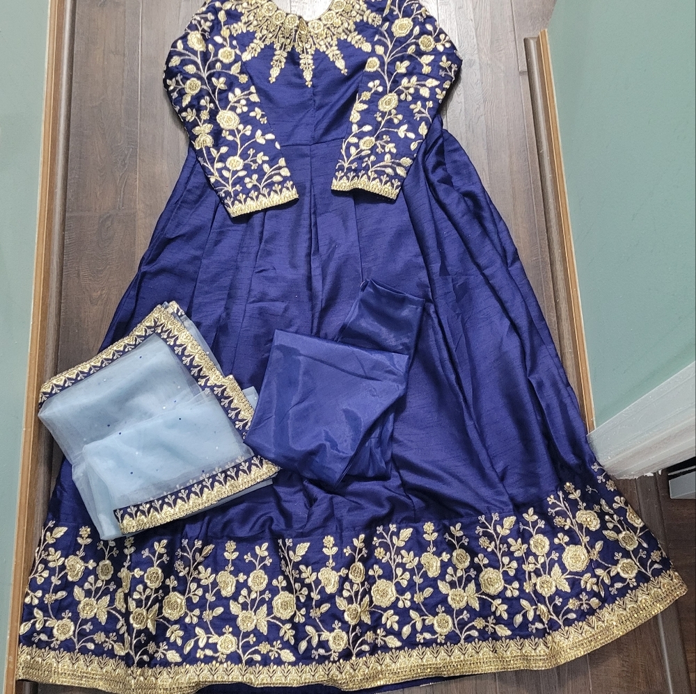 Blue Embroidered Silk Salwar
